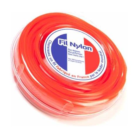 Fil nylon 4 mm x 9 m. Carré. Orange. Blister. Fil débroussailleuse (1/5)
