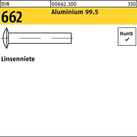 Rivets à tête bombée DIN 662 3,5x 8 Aluminium 99.5 1000 pièces