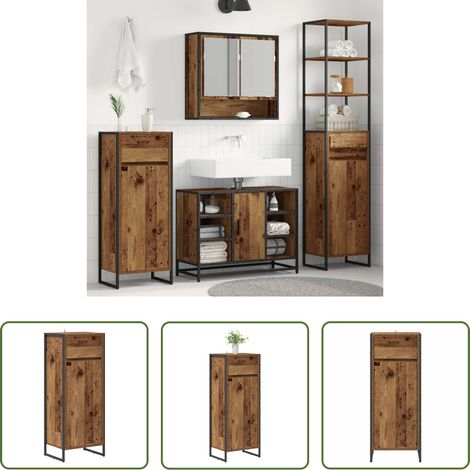 Holzschrank - Badezimmerschrank Altholz 40 x 30 x 100 cm Holzwerkstoff (1/5)