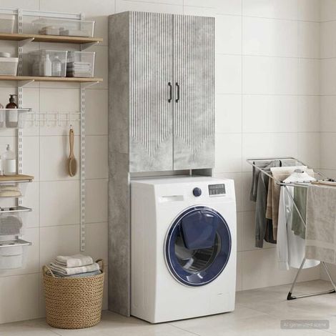 Meuble de Salle de Bain avec Lavabo Intégré, Style Béton Gris, 66x25,5x190 cm, Armoire de Toilette Moderne et Élégante, Grand Rangement Vertical (1/5)
