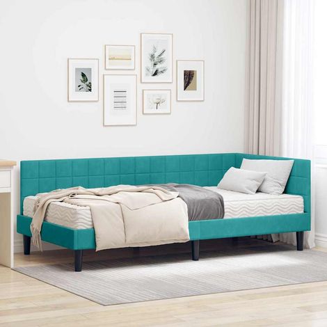 Eckbettgestell mit Matratze mit Kopfteil 2 pcs Türkis Samt