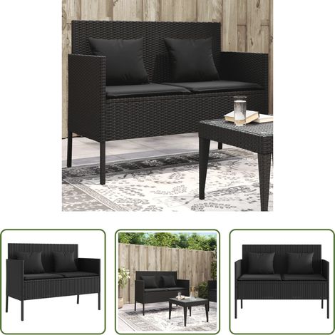 vidaXL Sitzkissen - Gartenbank mit Kissen Schwarz Poly Rattan (1/5)