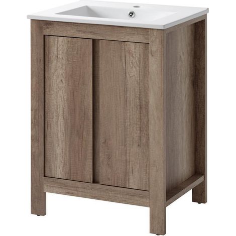 Waschtisch 61 cm mit Keramik Waschbecken, Country Eiche Nb. MOSINA-56, B x H x T ca. 61 x 80,1 x 46cm (1/5)
