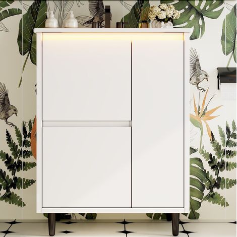 Meuble vasque avec lavabo céramique intégré, 2 tiroirs et 1 porte, blanc, 61 x 46,5 x 87 cm (1/5)