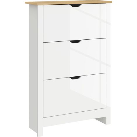 Narrow Slim Shoe Cabinet with 3 Flip Drawers and Adjustable Shelves for 18 Pairs,High Gloss White Finish
