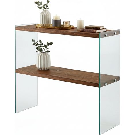 Dmora - Consolle Agena, Tavolo multiuso, Mobiletto d'appoggio, Scrivania da corridoio, 90x30h80 cm, Noce, con imballo rinforzato, con imballo rinforzato