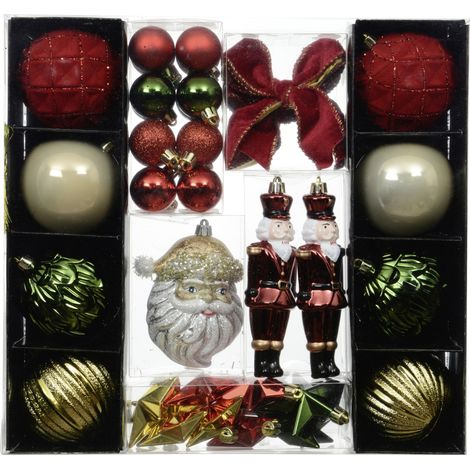 Decoris Weihnachtskugeln-Set aus Kunststoff rot/grün/gold 30-teilig