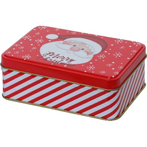 Kaemingk – Boîte de Noël Père Noël « Merry Chrismas » rouge et blanc, 12,5 x 8,5 cm, étain