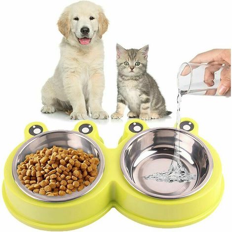 Gamelle Pour Chien Et Chat Antidérapante, Double Silicone Bols Alimentation,Bol De Nourriture,Postuler À Pour Petit Chien Et Chat Régime,Inoxydableréglable Animaux Double Bol (Vert) (1/5)