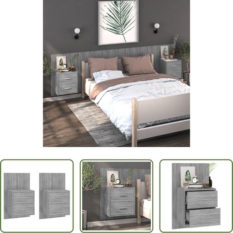 vidaXL Table de chevet flottante - Tables de chevet murales 2 pcs Sonoma gris (1/5)