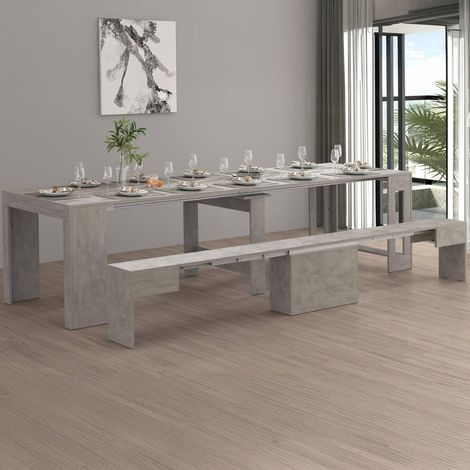 Banc Ubertino, Siège pour Table à Manger, Banc Simple Extensible, 290x25h45 cm, Gris (1/5)