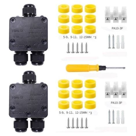 ALLIANDIS2 Pièces Boîte de Jonction étanche IP68, Boite de Derivation Etanche Exterieur, Boîtier de Connecteur de Câble 3 Voies Connexions pour Câble 9mm-12mm (1/5)