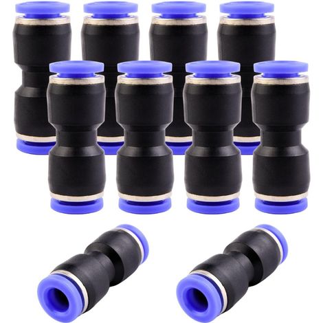 10 Pièces - Connecteurs Pneumatiques - Raccords Push In - Couplage Rapide Droit 7 Mm Pour Air Comprimé Résistant À La Pression Noir Et Bleu 7x2 Cm (1/5)