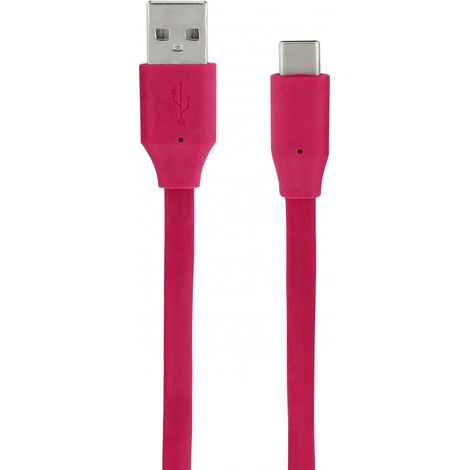 Câble USB-C /USB-A plat 1 m - framboise (1/2)