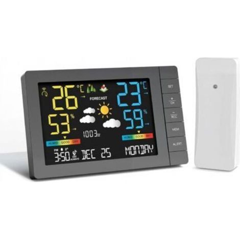 Station météo sans fil avec capteur extérieur, prévisions météorologiques, température, humidité, réveil, pression atmosphérique, distance de transmission de 100 m, station météo avec capteur (1/4)