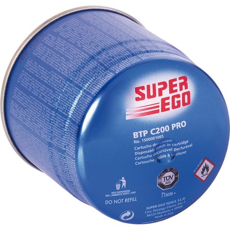 Super-Ego Tools – Cartouche C200 butane 190g – Système de sécurité anti-fuite – Combustion efficace pour appareils C200 – Format compact et léger (1/4)