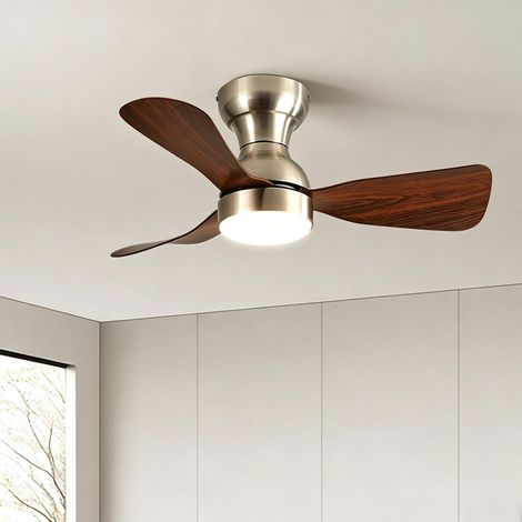 Ventilateur de plafond à 3 pales avec éclairage intégré, mini ventilateur silencieux et discret, télécommande réversible, éclairage à intensité variable, idéal pour la chambre ou la salle à mang (1/5)