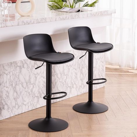 Barhocker 2er Set Schwarz, höhenverstellbar, drehbar mit Rückenlehne (1/5)