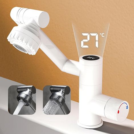 Mitigeur lavabo blanc flexible avec douchette extractible 2 jets, robinet salle de bain moderne, mélangeur eau chaude froide à levier unique élégant (1/5)