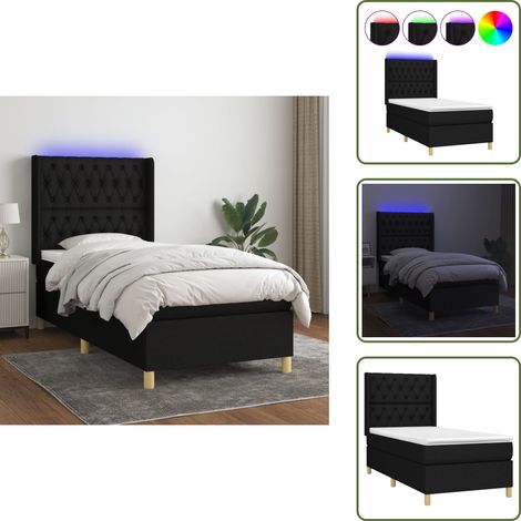 The Living Store Cama box spring colchón y luces LED tela negro 80x200 cm - Cama box spring