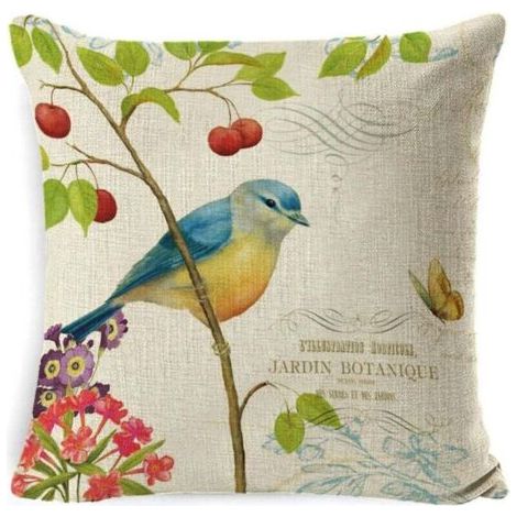 Extérieur Housse De Coussin, Lot De 4 Imperméable Fleur Et Oiseau Vert Motif Canapé Taie D'oreiller Pour Patio Jardin Salon Chambre Décoration, 45x45cm (1/5)
