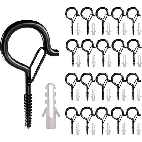 Lot de 20 pitons à vis métalliques avec boucle de sécurité – idéal pour suspendre des guirlandes lumineuses extérieures et des décorations de sapin de Noël. (1/5)