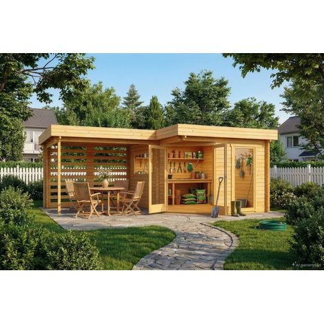 Alpholz 5-Eck Gartenhaus Pepe Optima Gartenhaus aus Holz in Pinie, Holzhaus mit 34 mm Wandstärke, Blockbohlenhaus mit Montagematerial (1/5)