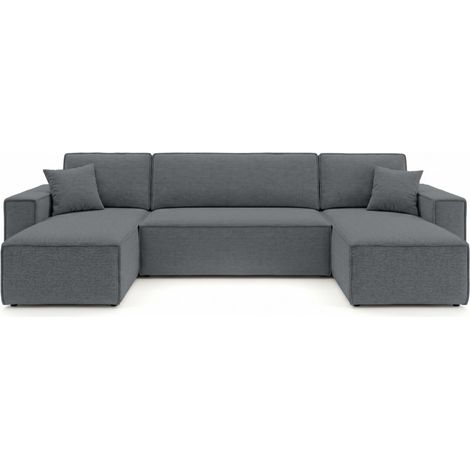 Canapé panoramique d'angle FARAH convertible avec rangement en tissu - Gris foncé