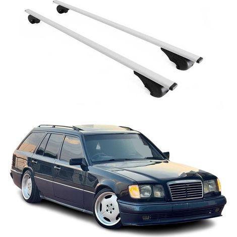 OMAC Barres de toit pour Mercedes Classe E S124 Break 1985-1996 – TÜV / DIN 75302:2019 – Antivol inclus – Charge max 75 kg – 2 barres Argent (1/4)