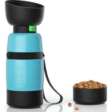 Bouteille d'eau pour Chien Portable 650ml avec Gamelle d'eau, Distributeur d'eau pour Chien Chat Gourde Anti-Fuite Non-Toxique,Bleu (1/4)