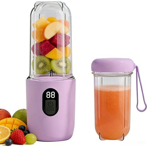 Mixeur portable 500 ml avec affichage numérique et 16 lames en acier inoxydable, mini centrifugeuse rechargeable USB-C, sans BPA, pour milkshakes, pour cuisine, voyage, salle de sport (violet) (1/5)