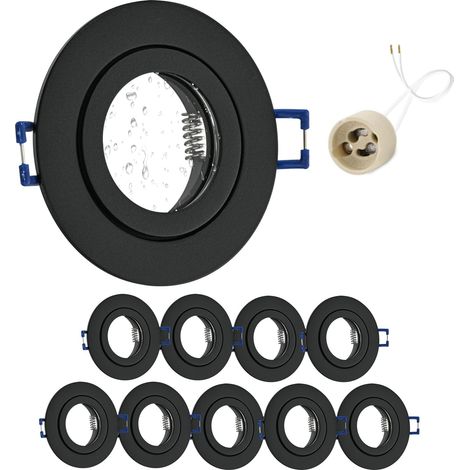 10x Spot LED Encastrable 230V IP44 Cadre Avec Douille GU10, Spots de plafond en Aluminium Noir, Rond plat Spots Salle de bain spot cadre d'encastrement 68mm pour extérieur- intérie (1/5)