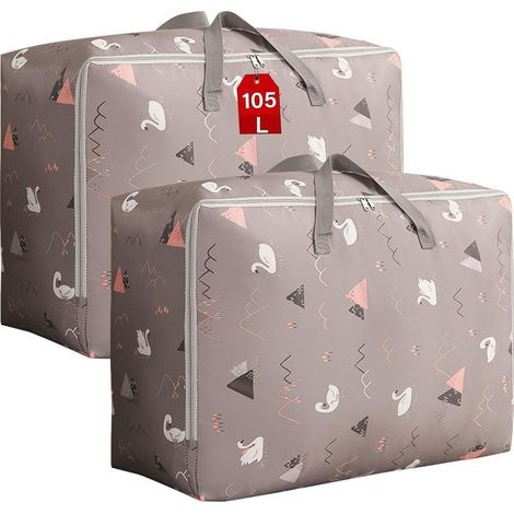 Grand Sac de Rangement 2Pièces, Housse Rangement Couette Vetement Sac Demenagement Sous Lit Penderies Organiseur Pliable épais avec Poignées pour Drap Vêtements Linge Literie Jouet (105L) (1/3)
