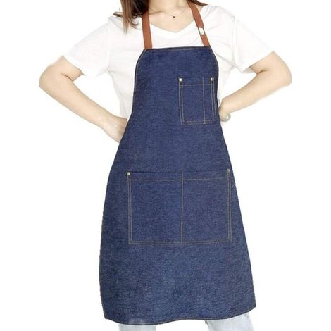 Tablier En Denim - Multi-Poches Réglable Unisexe - Pour Cuisine Artisanat Jardinage Peinture - 80 x 60 cm - 1 Pièce (1/4)