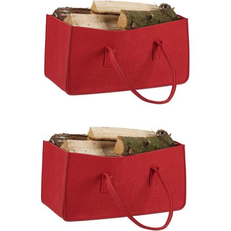Bolsas de fieltro para leña, bolsas portátiles para leña, dimensiones: 25 x 25 x 50 cm, 2 unidades, color rojo. (1/5)