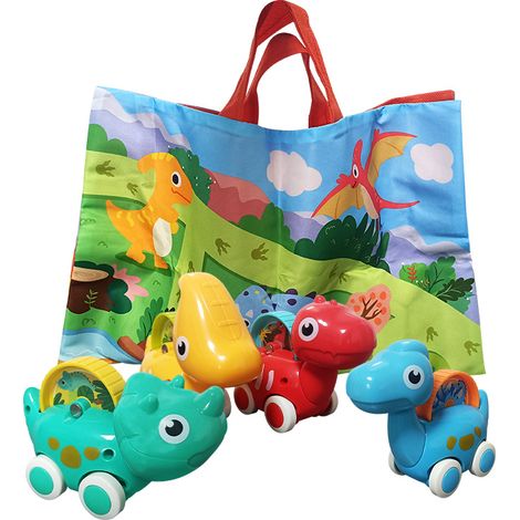 Lot de quatre ensembles de véhicules dinosaures avec tapis de jeu et sac de rangement pour bébé un an cadeau pour enfant