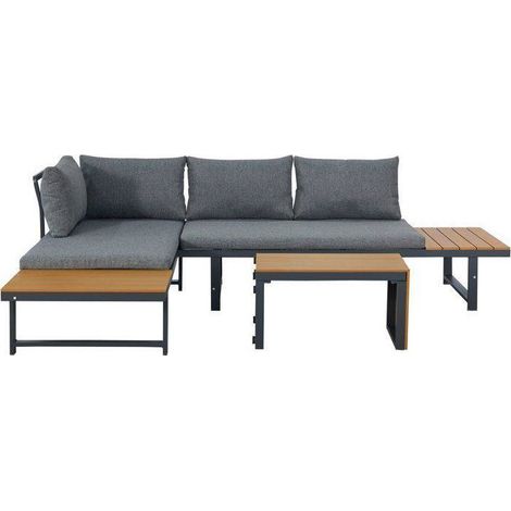 Salon de jardin modulable NO NAME BORA 4 places aluminium anthracite avec table polywood 70×40×40 cm