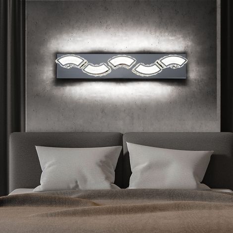 Kristall Wandlampe LED Kristallleuchte Wandlampe Modern Designleuchte, geschwungen aus Chrom, 1x LED 15W 1020Lm neutralweiß, L 59 cm