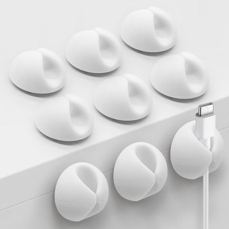 Organizador de cables, Organizador de cables de cargador de teléfono para mesita de noche, Blanco, 9 clips autoadhesivos para cables (1/5)