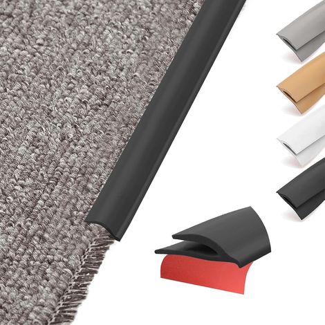 Profilé de transition flexible en PVC autocollant - Bord pour tapis et sol - Barre de transition découpable de tapis à carrelage, sol en vinyle, stratifié - Profilé de finition (noir, 10 m) (1/5)