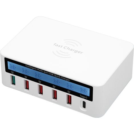 Chargeur USB intelligent sans fil WLX-818F avec affichage LED, chargeur rapide 40 W à 6 ports (prise UE) (1/5)