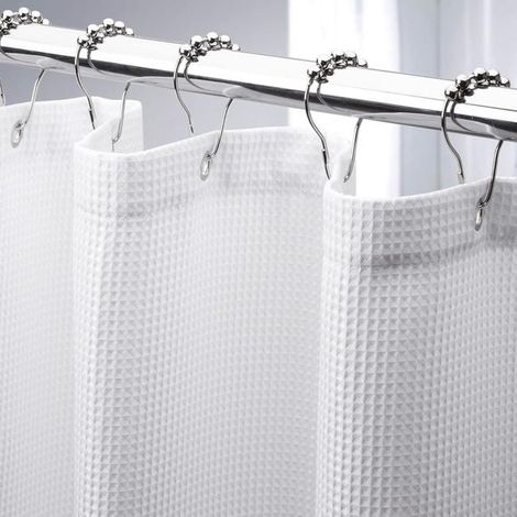Cortina de ducha blanca de 180 cm x 180 cm, 1 pieza, fabricada en poliéster con ojal de bola metálica, cortina de ducha para baño con relieve (1/5)
