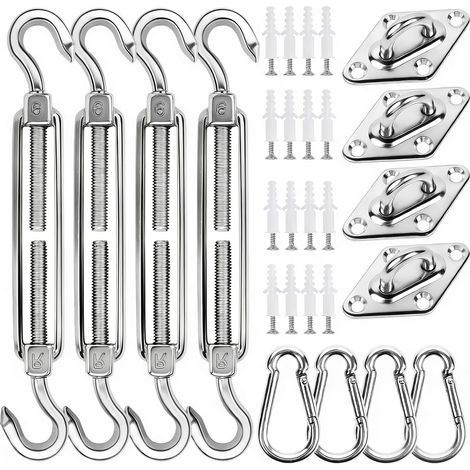 Kit de quincaillerie pour Voile d'ombrage de 15,2 cm, Accessoires de Voile d'ombrage pour extérieur, tendeurs et Supports en Acier Inoxydable 304 pour voiles triangulaires/rectangulaires (1/4)