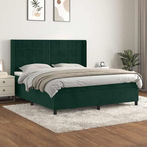 Cama box spring con colchón terciopelo verde oscuro 180x200 cm (1/5)
