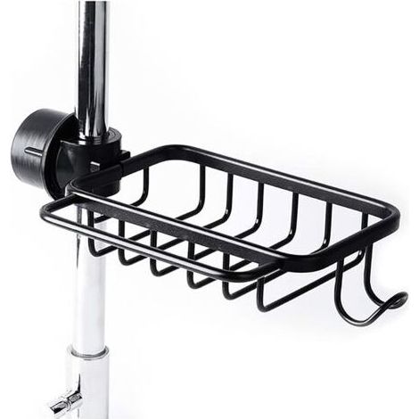 Schwammhalter mit Haken, Aluminiumkorb, Ablage für die Küchenspüle, Duschablage, Seifen- oder Shampooablage (Schwarz – verbesserte Ausführung) (1/5)