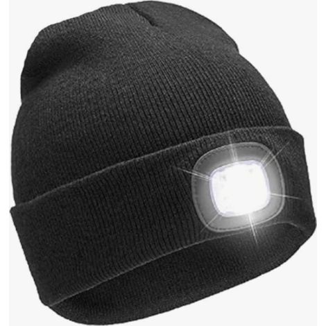 Bonnet lumineux LED tricoté avec 4 rechargeables USB cadeau unisexe original Noir (1/5)