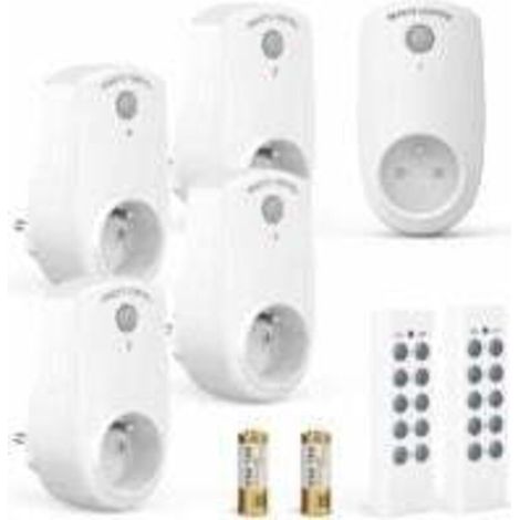 Ensemble de 5 prises programmables, télécommandées sans fil, comprenant 2 télécommandes et 2 piles, portée extérieure de 30 m, fonction marche/arrêt (1/5)