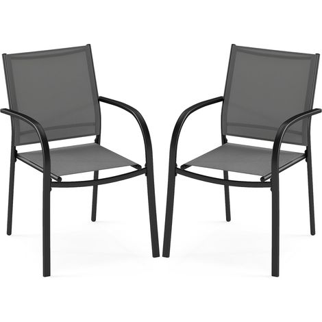 COSTWAY Set di 2 Sedie da Giardino, Sedie da Pranzo Impilabili in Metallo, con Seduta e Schienale Traspiranti, Poltrona Esterno per Giardino Piscina Balcone, Portata 150 kg (1/5)