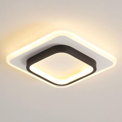 COMELY Modern Square Acrylic LED Ceiling Light, Black and White, Suitable for Bathroom, Living Room, Bedroom, Kitchen, and Hallway - 20W - Warm White Light 3000K