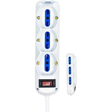 Multipresa Ciabatta Elettrica a 9 Posti 6 Prese 10A/16A + 3 Presa 10A/16A Bipasso Schuko con Interruttore e Spina 10A Cavo 1.5m Bianco (1/3)